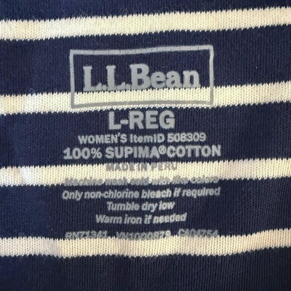 LL Bean Striped Pima Cotton Long-Sleeve Boatneck Top Blue & White Women's Large - Picture 8 of 10